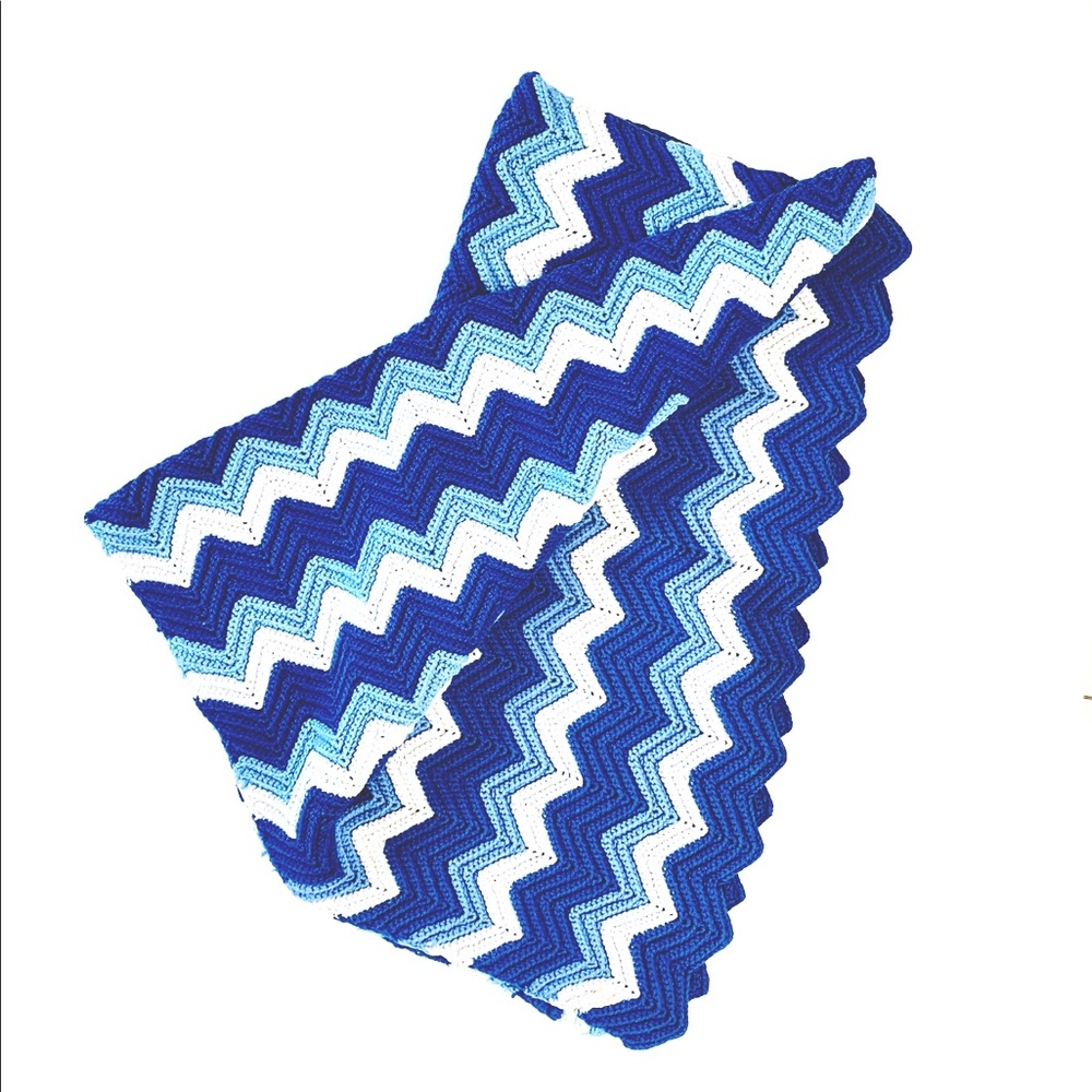 Handmade Vintage Blue Chevron Blanket